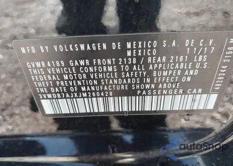 2018 Volkswagen Jetta 1.4T Se/1.4T Wolfsburg Edition из США, поврежденный, VIN 3VWDB7AJXJM260428